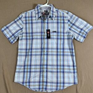 Chaps Shirt‎ Mens M Easy Care Blue Plaid Short Sleeve Button Down NEW